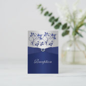 Navy en Silver Floral Receptie Kaart (Staand voorkant)