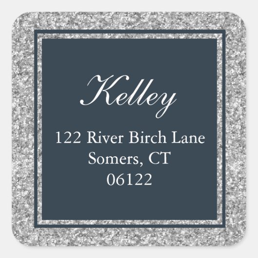 Navy en Silver Glitter Adres Sticker (Voorkant)