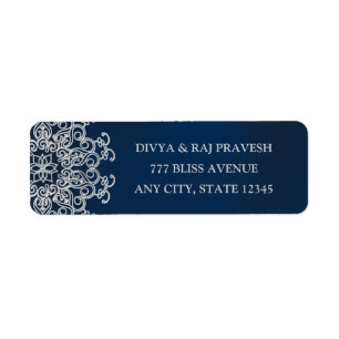 Navy EN Silver INDIAN Style ADRESETIKETTEN Etiket