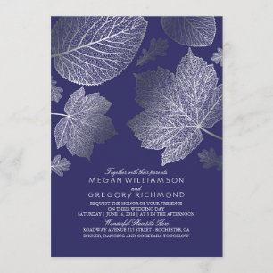 Navy en Silver Leaves  Fall Wedding Kaart