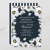 Navy en White Daisies Uitnodiging (Voorkant / Achterkant)