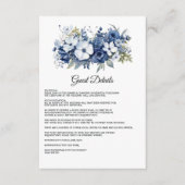 Navy en White Floral bruiloft Gast Details Informatiekaartje (Voorkant)