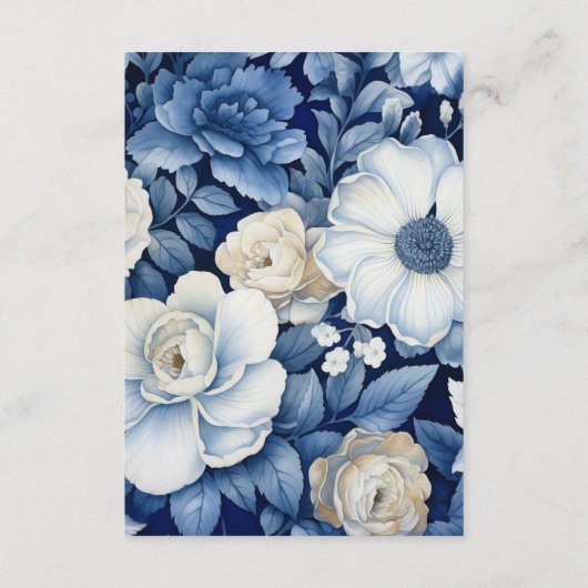 Navy en White Floral bruiloft Gast Details Informatiekaartje (Achterkant)