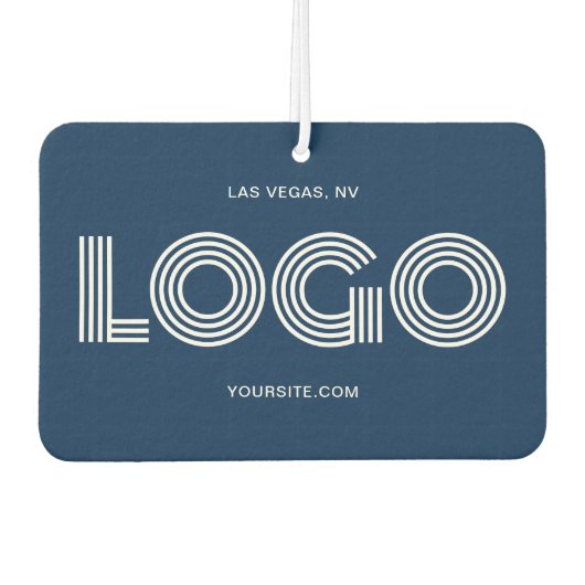 Navy en White Modern Rechthoekige Logo en foto Luchtverfrisser (Voorkant)