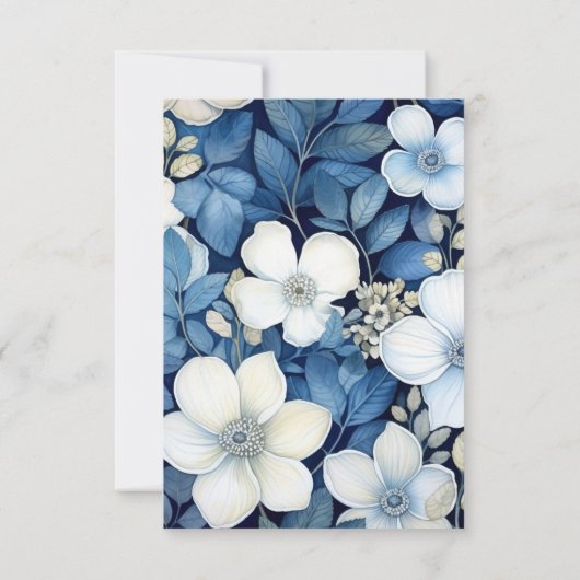 Navy en witte bloemenbruiloft RSVP kaartje (Achterkant)