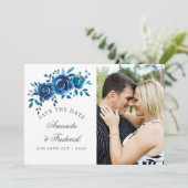 Navy en Witte Waterverf Bruiloft Save the Date (Staand voorkant)