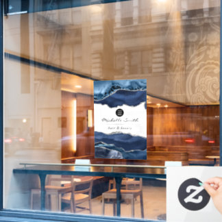 Navy en Zilveren Agate Edele Steen Bedrijfsmatig Raamsticker