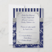 Navy en Zilveren Bloem Rank RSVP Kaart (Achterkant)