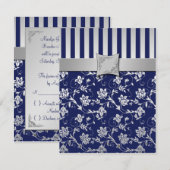 Navy en Zilveren Bloem Rank RSVP Kaart (Voorkant / Achterkant)