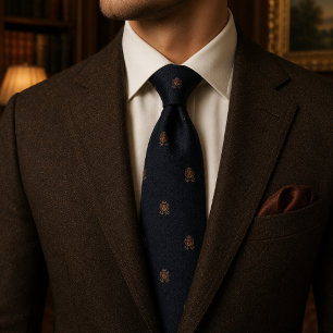 Navy Estate Crest Tie   Luxe Trouwaccessoire in Ou Stropdas