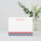Navy et Coral Simple Chevron Merci Cartes de notes (Debout devant)
