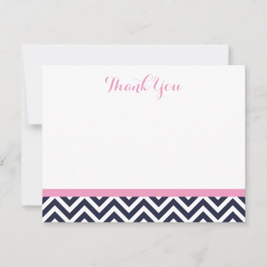 Navy et Pink Simple Chevron Merci Cartes de notes (Devant)