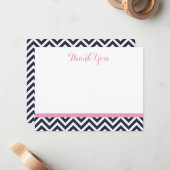 Navy et Pink Simple Chevron Merci Cartes de notes (Devant/Arrière en situation)