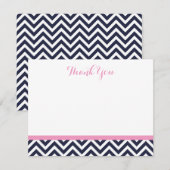 Navy et Pink Simple Chevron Merci Cartes de notes (Devant / Derrière)
