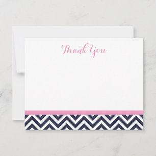 Navy et Pink Simple Chevron Merci Cartes de notes