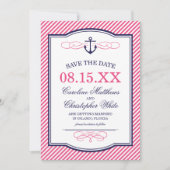 Navy et rose ancre nautique Save the Date (Devant)