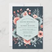 Navy Ethereal Floral Bloom Wedding Kaart (Voorkant)