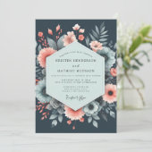 Navy Ethereal Floral Bloom Wedding Kaart (Staand voorkant)