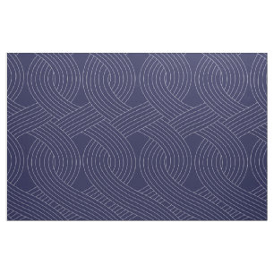 Navy Fabric met White Interlocking Line Stof