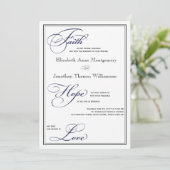 Navy Faith Hope Love Script Weddenschap Kaart (Staand voorkant)