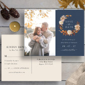 Navy Fall Wedding Photo Save the Date Aankondigingskaart