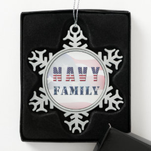Navy Familie Kerstmis Tin Sneeuwvlok Ornament