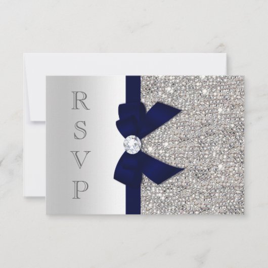 Navy Faux Bow Silver Sequins Diamond RSVP (Devant)
