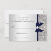 Navy Faux Bow Silver Sequins Diamond RSVP (Dos)