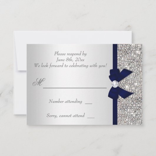 Navy Faux Bow Silver Sequins Diamond RSVP (Dos)