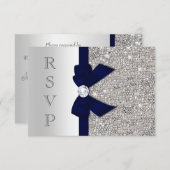 Navy Faux Bow Silver Sequins Diamond RSVP (Devant / Derrière)