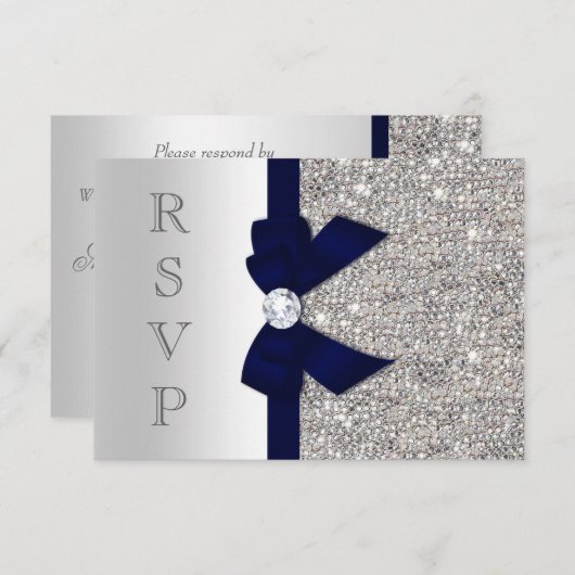 Navy Faux Bow Silver Sequins Diamond RSVP (Devant / Derrière)