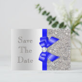 Navy Faux Bow Silver Sequins slaat de datum op Save The Date (Staand voorkant)