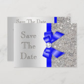 Navy Faux Bow Silver Sequins slaat de datum op Save The Date (Voorkant / Achterkant)