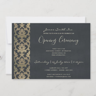 NAVY FAUX SILVER DAMASK GRAND OPENING CEREMONY KAART