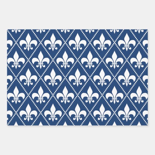 Navy Fleur de Lis Inpakpapier Vel (Voorkant 3)