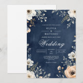 Navy Floral Arch Wedding Kaart (Voorkant / Achterkant)