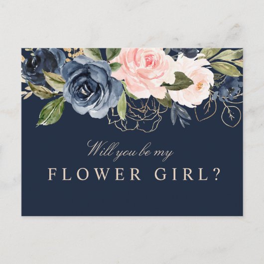 Navy floral blush tu seras ma carte fille de fleur (Devant)