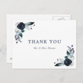 Navy Floral Boho bruiloft dank u Briefkaart (Voorkant / Achterkant)