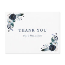 Navy Floral Boho bruiloft dank u Briefkaart