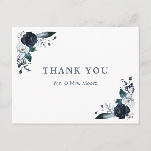 Navy Floral Boho bruiloft dank u Briefkaart (Voorkant)