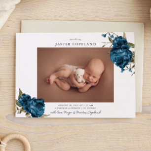 Navy Floral Boy Baby Foto Geboorte Aankondiging
