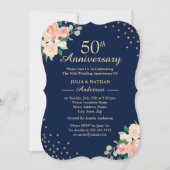 Navy Floral Confetti 50th Wedding Jubileum Kaart (Voorkant)