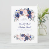 Navy Floral Elegant en modern repetitie diner Kaart (Staand voorkant)