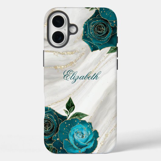 Navy Floral Goud Marmer Case-Mate iPhone Case (Achterkant)