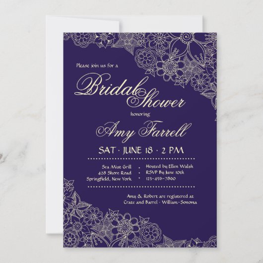 Navy Floral Invitation Kaart (Voorkant)