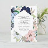 Navy Floral Lijst Weddenschap Kaart (Staand voorkant)