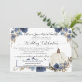 Navy Floral Pumpkin Rustic Wedding Celebration Kaart (Staand voorkant)