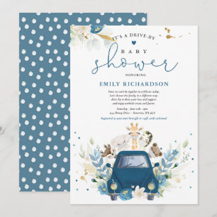 Navy Floral Safari Dieren rijden met het Baby show Kaart