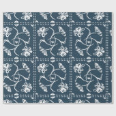 Navy Floral Tegels Cadeaupapier (Vlak)