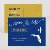 Navy Florida Wedding Save the Date Map Briefkaart (Voorkant / Achterkant)